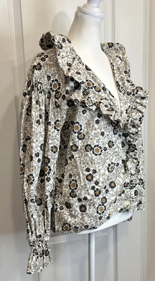 Blusa Top ZARA Para Mujer Volantes Volantes Cuello en V S Romántica Boho Cottagecore Floral Foto 3 de 4