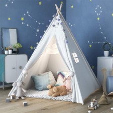 AU Large Teepee Tent Kids Cotton Canvas Pretend Play House Boy Girls Wigwam OZ