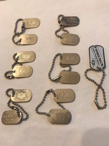 6 SETS of Vintage GI Joe Dog small tags With Chains  OEM by Hasbro + Foreign