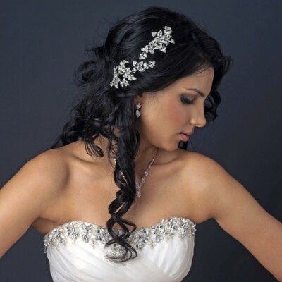 Silver Clear Rhinestone Freshwater Pearl Flower Prom Bridal  display picture 2