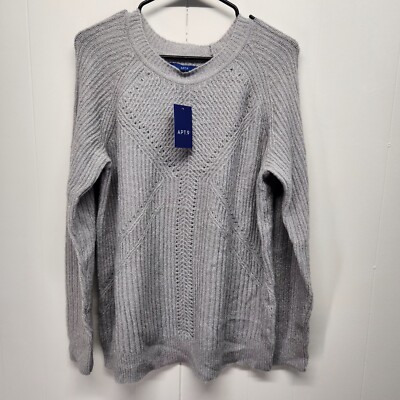 Women's Apt. 9 Pointelle  Crewneck Sweater - Light Heather Gray Sparkly - L NWT