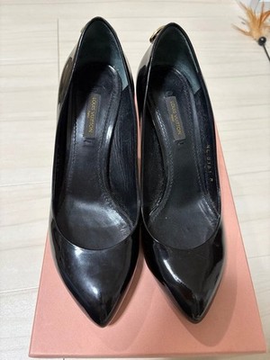 LOUIS VUITTON Pumps Heel Leather Black EU36 US6 Japan F/S UESD