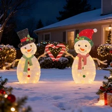 Outdoor Christmas Decorations, Light Up Snowman Couple, 32 Inch, Warm White LED 