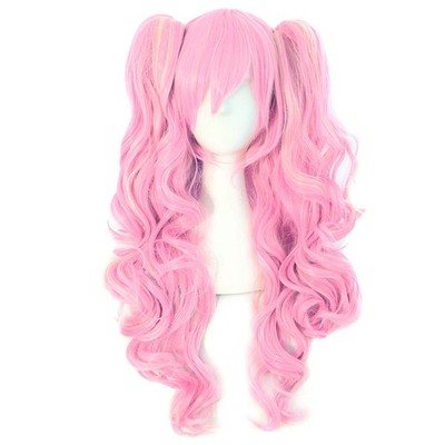 MapofBeauty Multi-color Lolita Long Curly Clip on 3 Piece Set, Pink/Blonde 