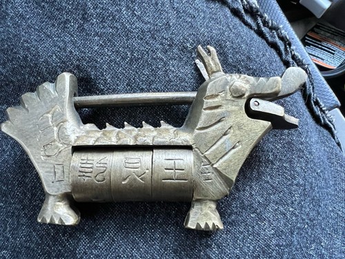 Vintage Asian Chinese Kirin Dog Combination Padlock Brass Puzzle Lock Working