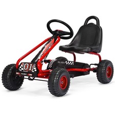 Kids Pedal Go Kart 4 Wheel Ride On Toys w/ Adjustable Seat  Handbrake Red