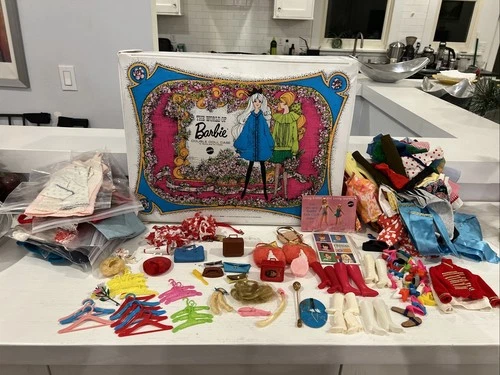 Huge Vtg 1960s Barbie Lot Doll Clothes Accessories Double Case