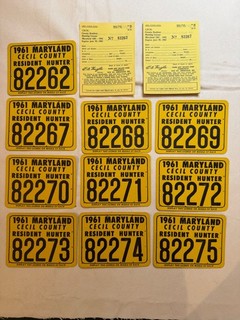Lot of 10 w/ Unused Forms Maryland Resident Hunter's License 1965 Cecil County