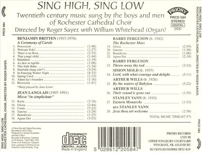 SING HIGH, SING LOW: TWENTIETH CENTURY CHORAL MUSIC NEW CD
