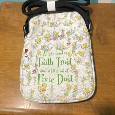 Disney Tinker Bell Faith Trust Pixie Dust Crossbody Bag Purse White Green