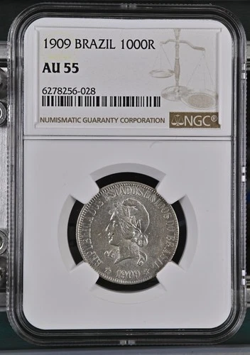 Brazil 1000 Reis 1909 NGC AU 55