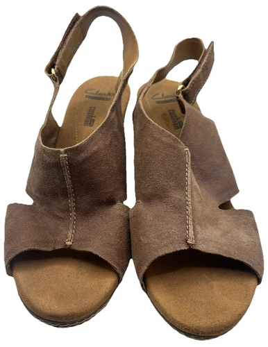 Collezione by Clarks Sandali Marrone Pelle Nabuk Slingback Sughero Zeppa Taglia 10