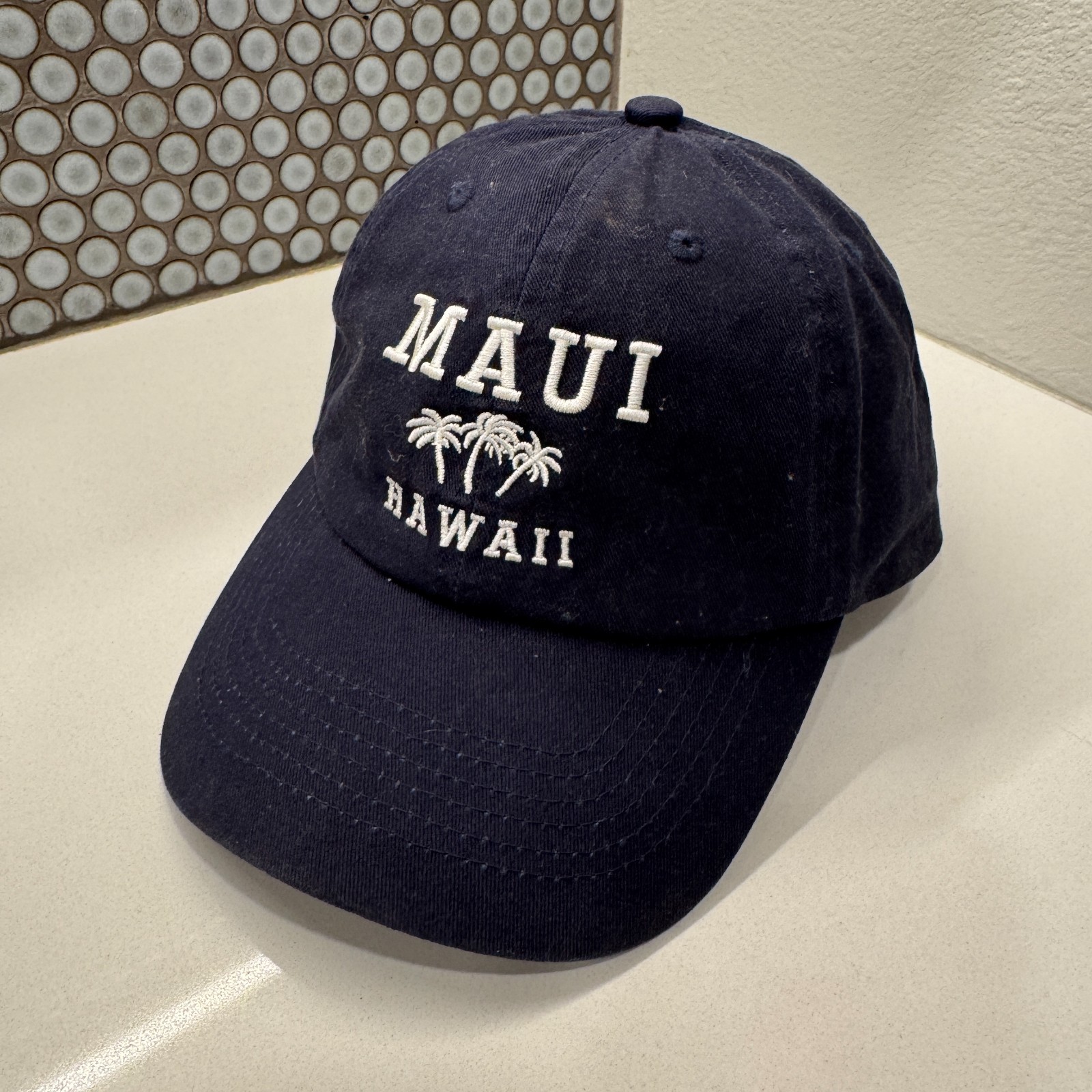 Vintage Maui Hawaii Hat Cap Strap Back Blue Islands Palm Print Casual Adult