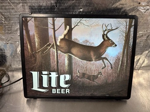 Vintage Miller Lite Beer Buck Deer Hunting Lighted Bar Sign