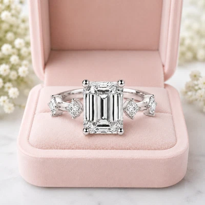 5.10 Ct Emerald Cut IGI Certified Lab Grown Diamond Wedding Ring 18K White Gold - Image 1 of 4