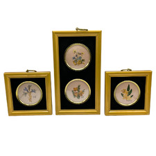 MCM 3-pc Dried Flowers Gold Frame Japan Folk Art Hollywood Regency GrannyCore
