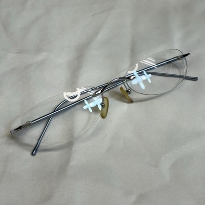 Eyeglasses Frames Only Women Frameless Half Oval Straight Light Blue Vintage