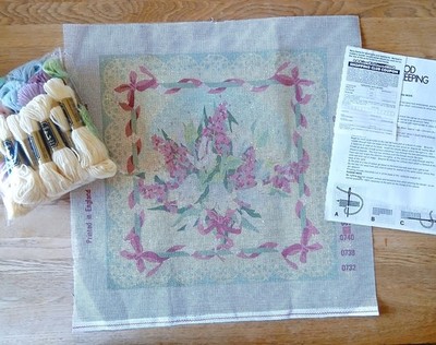 Vintage 1980er Kreuzstich Wandteppich Set Flieder Blumenstrauß von Julia A'Court 