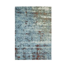 4'x6' Blue with Rust Modern Abstract Design Wool Hand Knotted Oriental Rug 83324