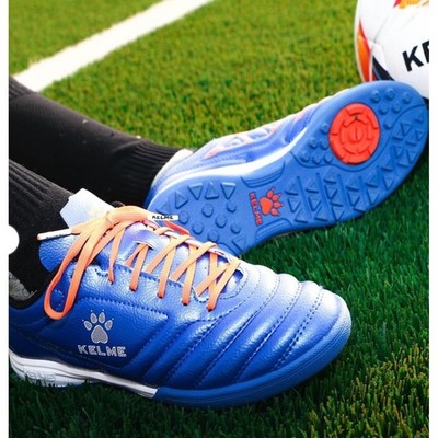 KELME Kid Indoor Turf Shoe Arch Support Soccer Cleats Futsal Sneaker Blue 13.5