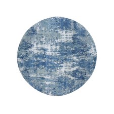 6'2"x6'2" Round Abstract Design Wool and Pure Silk Hand Knotted Blue Rug R66717