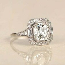 3.20 Ct White Diamond Art Deco Vintage Wedding Ring 925 Sterling Silver