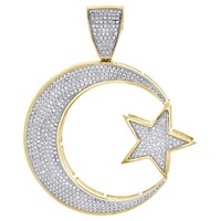 JFL Diamonds 10K Gelbgold Diamant AnhäNger Herren 1,20 Ct Islam Halbmond & Stern