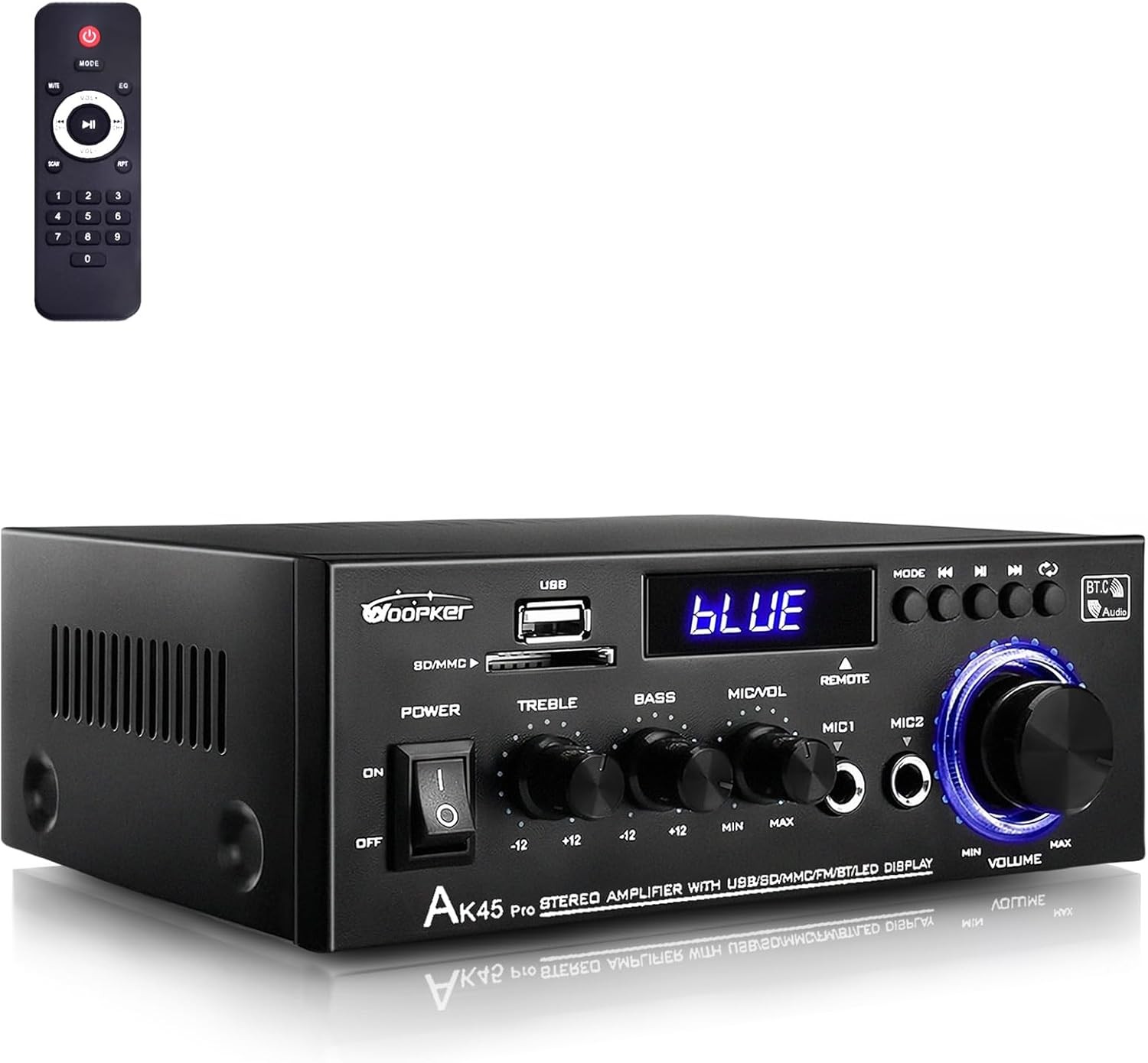 AK45 Pro 400W 2.0 Channel Bluetooth 5.0 Home Stereo Amplifier USB SD RCA MIC US