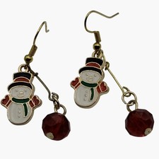 Snowman Enamel Dangle Earrings Holiday Jewelry