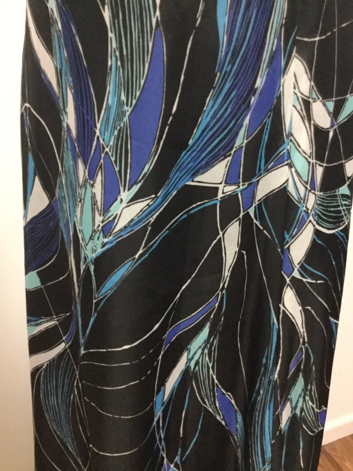 Maxi Falda Vintage Talla 12 Negra Con Patrón Azul Psych Foto 4 de 4