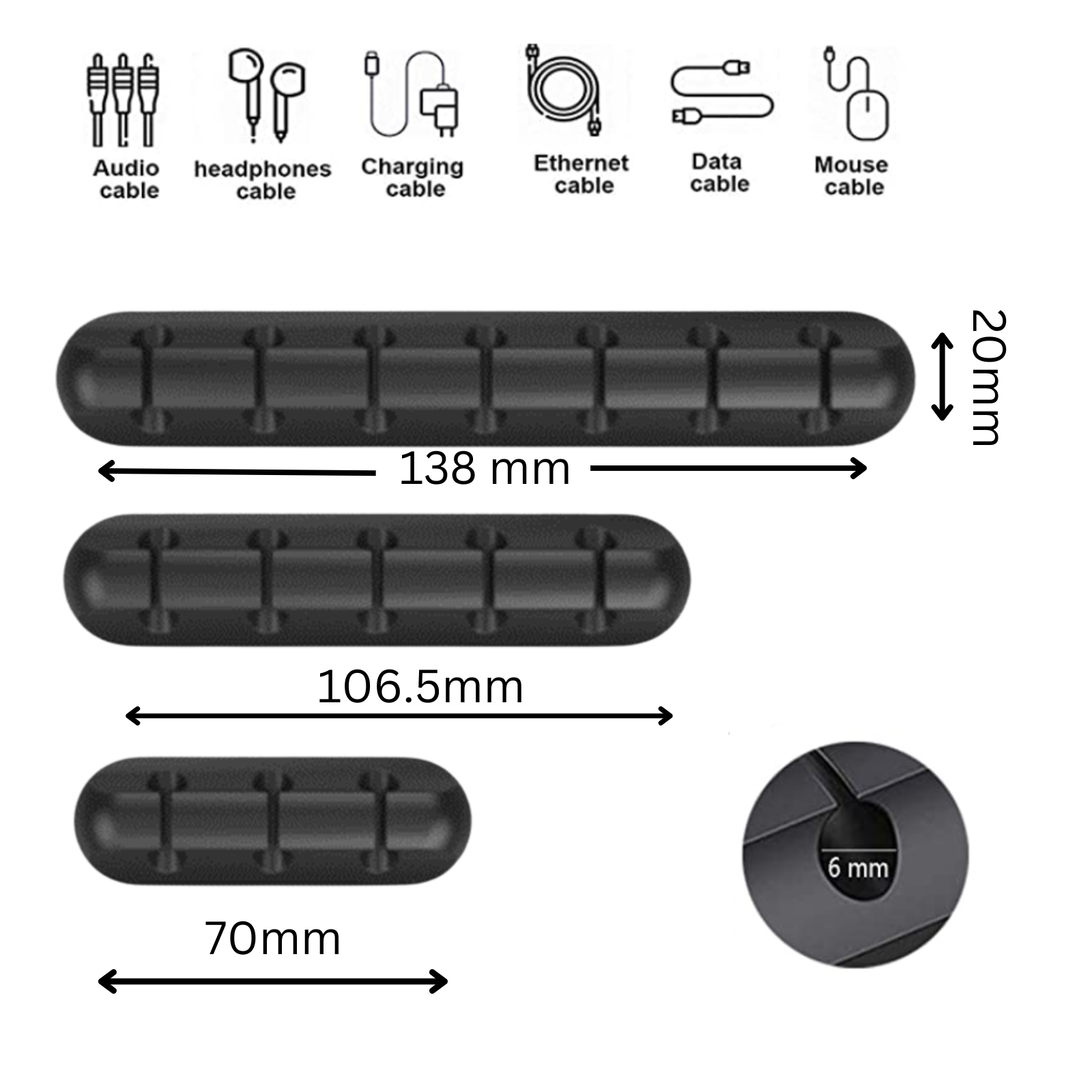 Silicone USB Cable Holder Clips Desk Organizer Cord Management BLACK eBay