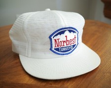 Vintage 80's Norbest Turkeys K Brand White Mesh Trucker USA Snapback EUC