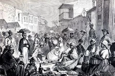 Santo Domingo City 1871 PLAZA DEL MERCADO MARKET PLACE Antique Matted FOOD Print