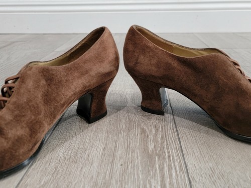 Vintage AMERICAN EAGLE Amanda Brown Suede Granny Steampunk Kitten Heels 7M - Picture 4 of 8