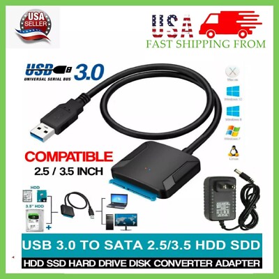 USB 3.0 to SATA III Adapter for 2.5'' 3.5'' SSD HDD Hard Drive with 12V/2A Power