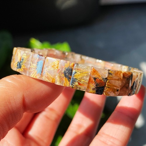 10*5mm Natural Gold Rutilated Titanium Flower Crystal Rectangular Bracelet C1 - Picture 12 of 12