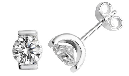 Stud Earrings 925 Sterling Silver Ladies with Cubic Zirconia/CZ - 8mm*6mm - 第 1/1 張圖片