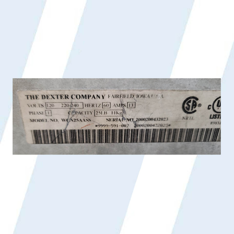 Dexter T400 WCN25AASS, 30lbs, Front Load Washer Serial No 2000200432023 ...