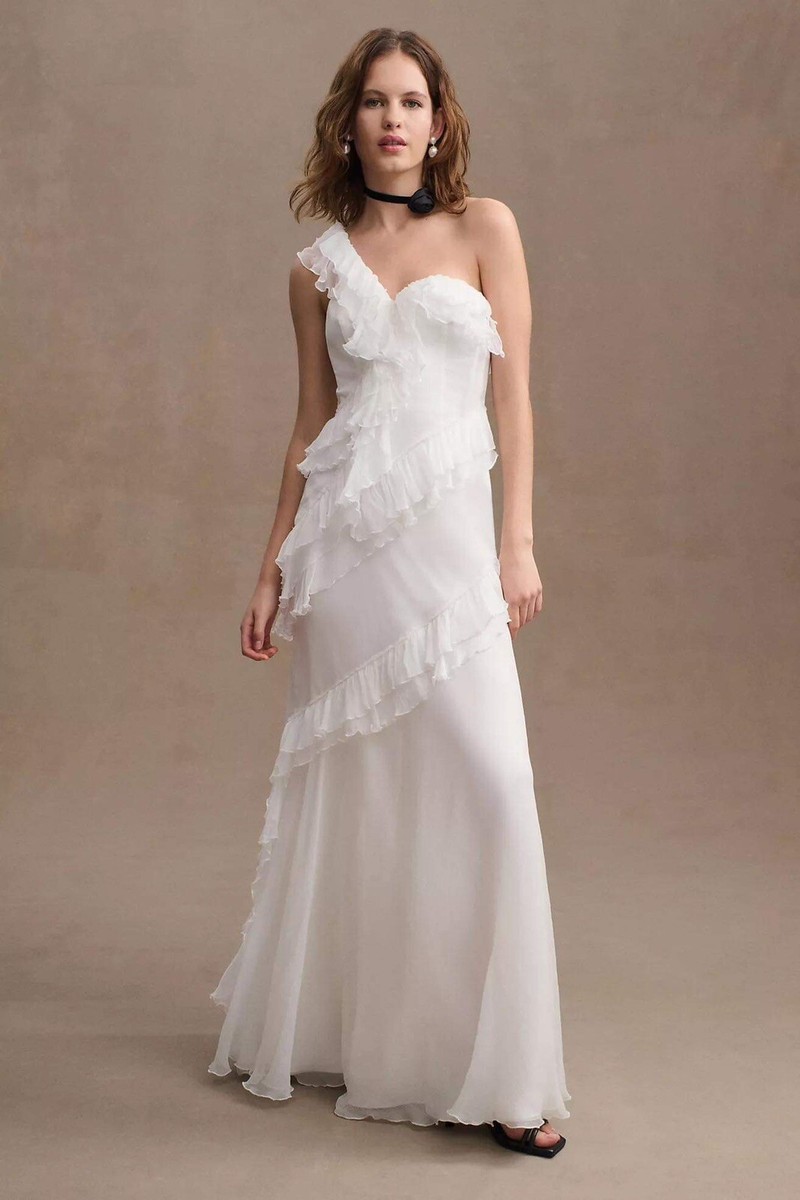 Anthropologie AMUR Harlow Silk One-Shoulder Gown Size 10 $698