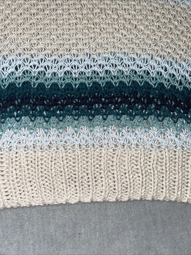 J. Jill Sweater Women’s L Petite Beige Blue Green Open Knit Linen Cotton Blend - Picture 5 of 8