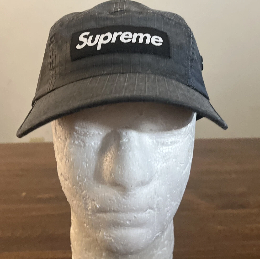 SUPREME DISTRESSED RIPSTOP CAMP CAP BLACK OS FW23 WEEK 1 (AUTHENTIC) BRAND  NEW