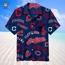 Cleveland Team Indians All Over Print Navy Hawaiian Shirt S 5XL 328 46
