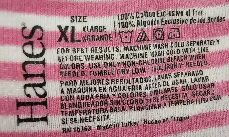 Camisa blusa Hanes para mujer talla XL X grande blanca rosa a rayas Foto 2 de 4