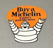 VINTAGE 12” MICHELIN MAN TIRES  PORCELAIN SIGN CAR GAS AUTO OIL