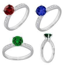 Sterling Silver CZ Ring w/ 6 mm 1 ct Brilliant Cut Colored Center CZ Stone