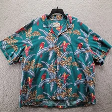 Vintage Paradise Found Hawaiian Shirt Men's Parrots Green Red Size 3XL