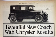Chrysler Six Coach Vintage 1925 Motor Car Ad Magazine Print Automobile