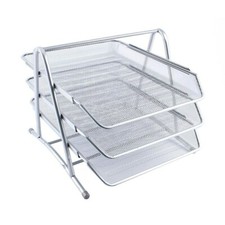 Image of 3 TIER OFFICE FILING TRAY DOCUMENT PAPER HOLDER A4 WIRE MESH STORAGE RACK SILVER