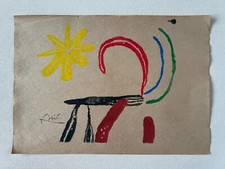 Joan Miro (Handmade) Drawing mixed media on paper signed & stamped