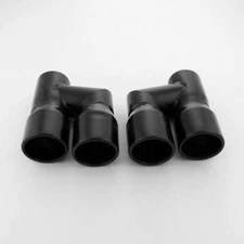 Pair Resonated Quad Offset 3" Out Black Exhaust Tips 2.5" In Staggered Slant Cut